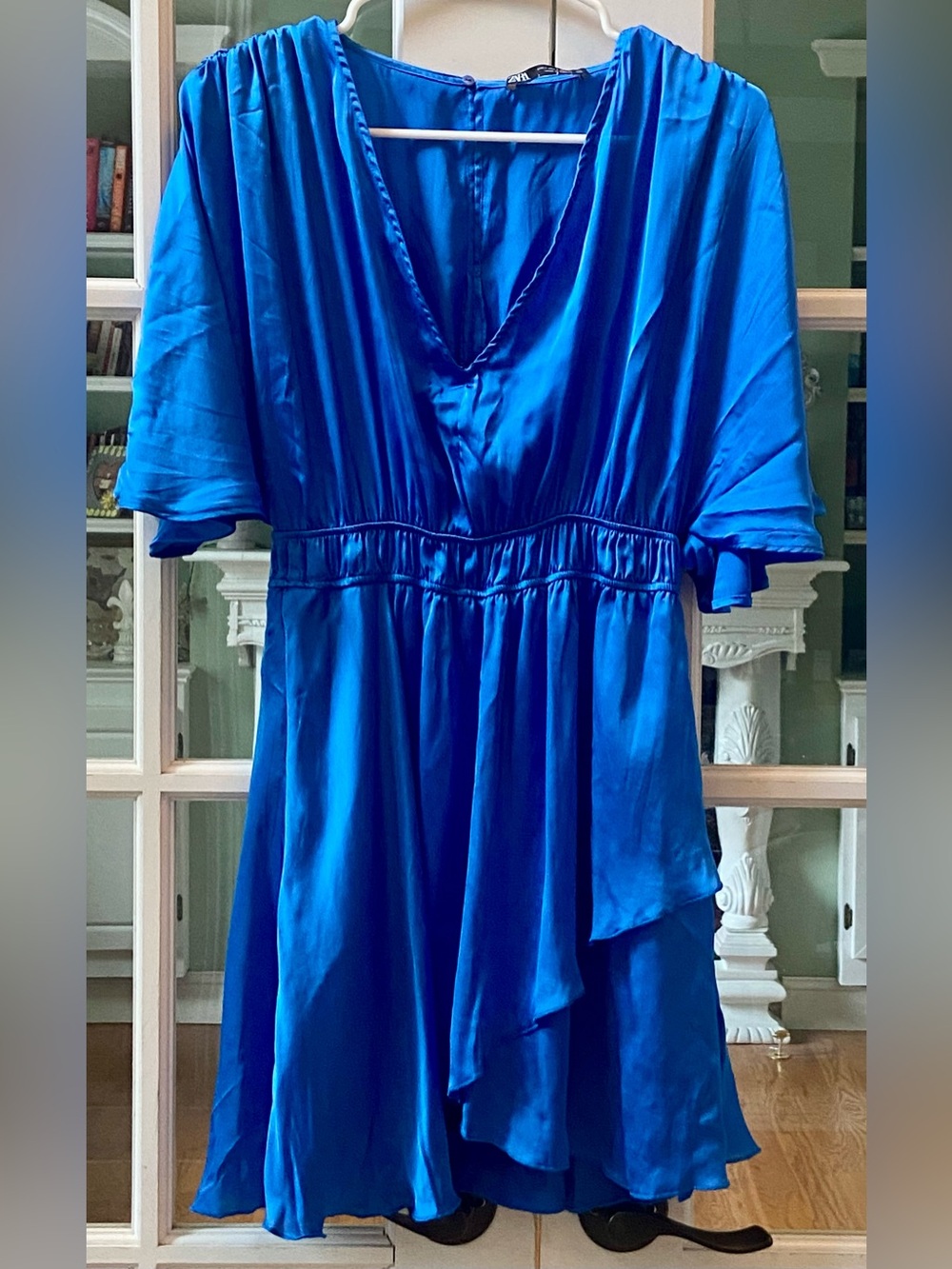 Zara Cobalt Blue V Neck Satin Mini Dress Size Small